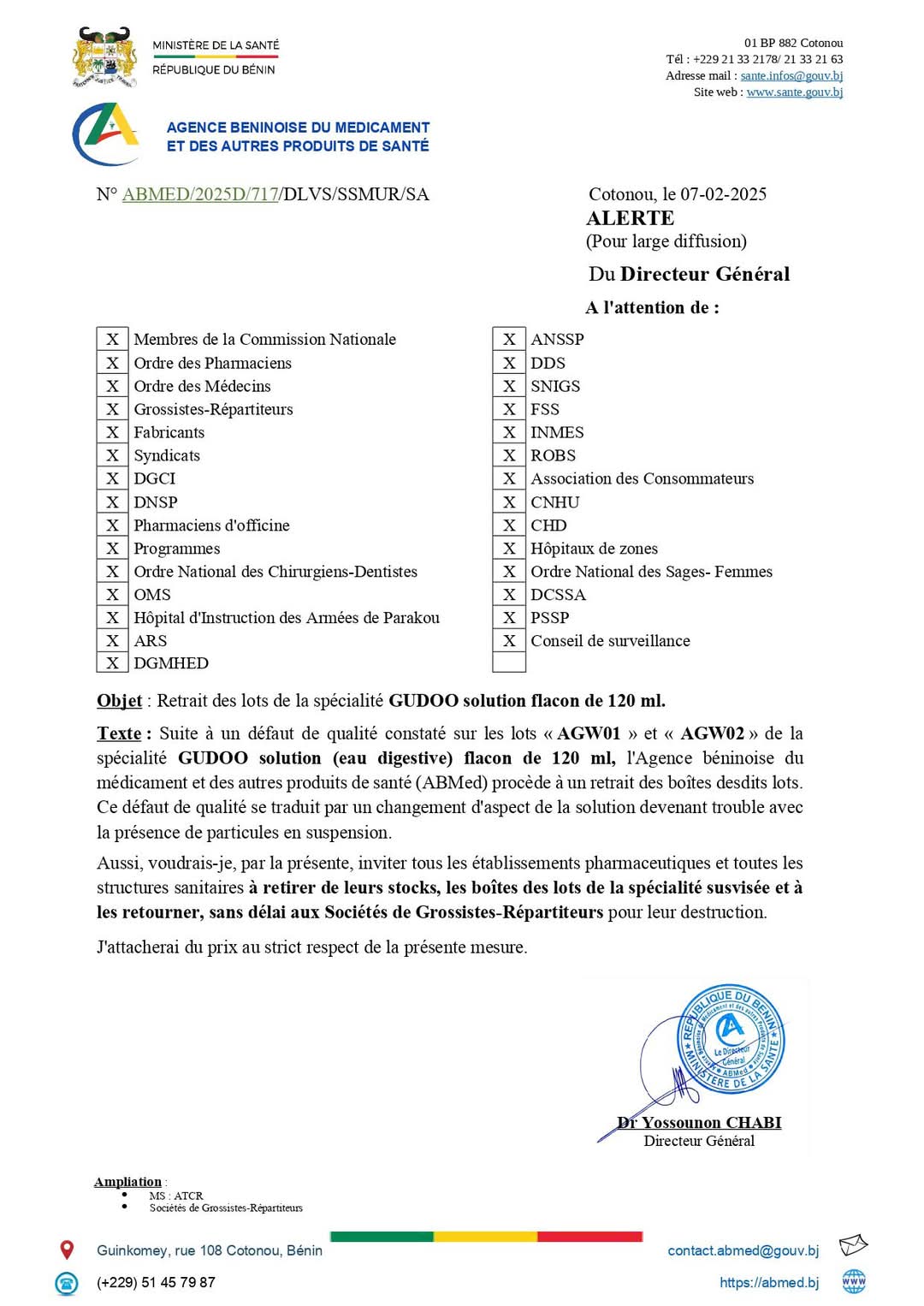 RAPPEL DE LOT DE LA SPECIALITE GUDOO